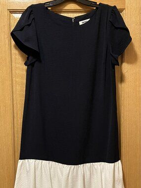 DKNY Navy Blue & White Ruffle Hem Dress - Size 8